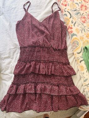 Women's Burgundy Floral Tiered Ruffle Mini Dress